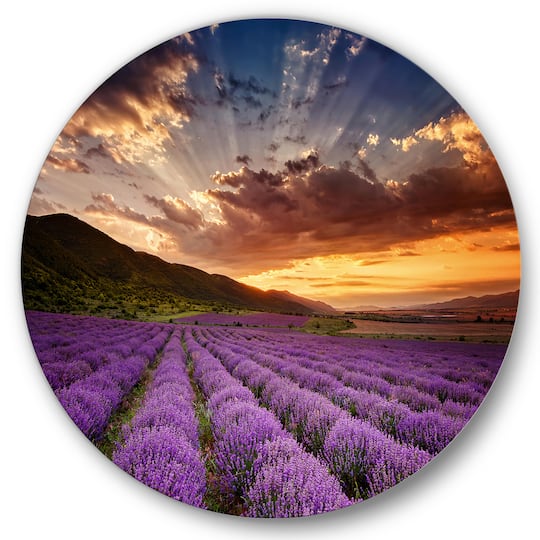 Designart - Sunrise & Dramatic Clouds Over Lavender Field X